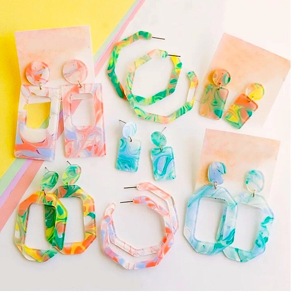 the balanced lotus Jewelry - B2G1☮️Boho Retro Rhombus Acrylic Geometric Multi Color Statement Drop Earrings